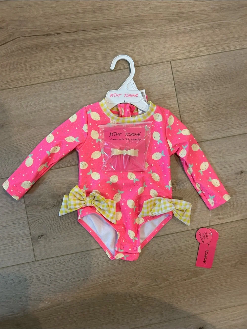 NWT Betsey Johnson Baby Girl Pink Lemon Print One-Piece Swimsuit, 12 Months